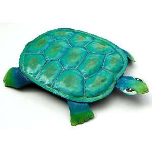   Art   Hand Painted Turquoise Metal Turtle 9 x 9