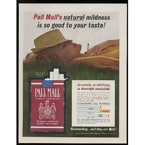  1962 Pall Mall Cigarette Straw Hat Lady Smoking Print Ad 