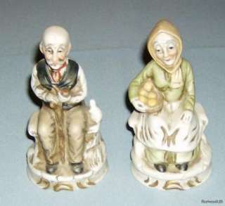 Pair of Collectible Old Man & Woman Porcelain Figurines  