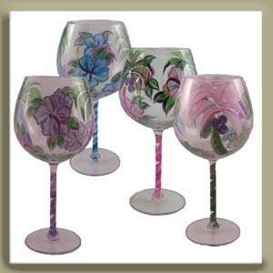  Hand Painted Wine Glass   Palm Trees