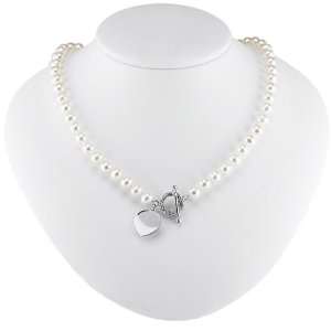   Silver Freshwater Pearl Heart Toggle Necklace   17 Inches Jewelry