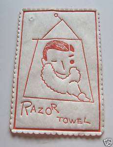 Antique Shaving razor small towel man character shaving  