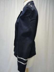   style lined jacket navy blue & silver trim with nipped in peplum waist