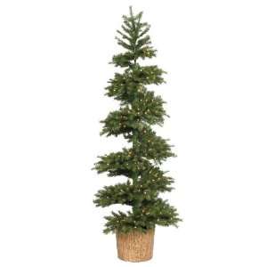  7 Pre Lit Redwood Spiral Potted Artificial Christmas Tree 