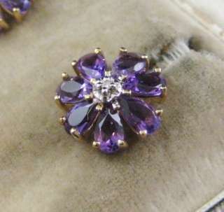 SPECTACULAR AMETHYST & DIAMOND CLUSTER 9CT YELLOW GOLD EARRINGS  