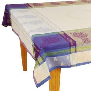   Purple/Natural Double Woven Cotton Tablecloth 63 x 78