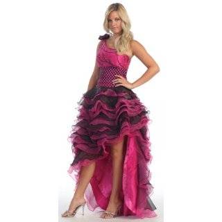  #3177 Fuchsia Black Strapless High Low Sweet 16 Prom Party 