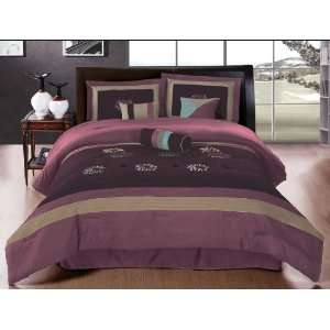 11 Piece Queen Purple Floral Embroidered Bed in a Bag Set  