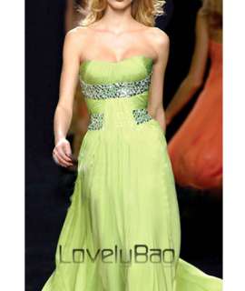 Runway Green Ruched Chiffon Beaded Tunic Formal Prom Gown Hot Long 