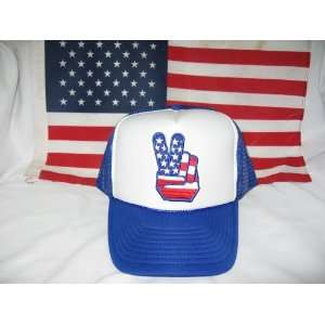  RED WHITE BLUE PEACE SIGN MESH TRUCKER HAT CAP HATS 