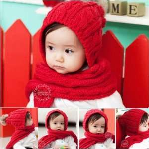  knit hat knit scarf (Red) 4months   8age 