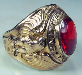   Army, United States Military 10K Gold Filled Ring, Red Stone, Size 8