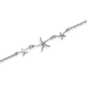  sterling silver anklet with three polished starfish 925 sterling 