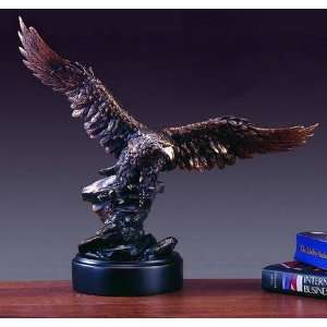  Bronze Plated Resin Eagle Sculpture Statue with Base 17 W 