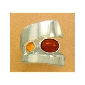   Amber Sterling Ring, .75 in wide Multi Colored Amber Wrap Around Ring