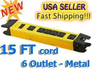 NEW 6 OUTLET POWER STRIP SURGE PROTECTOR 15 FT CORD 200 JOULES YELLOW 