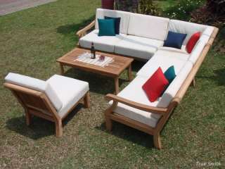 PC TEAK WOOD OUTDOOR PATIO SECTIONAL SOFA SET NEW 1Y  