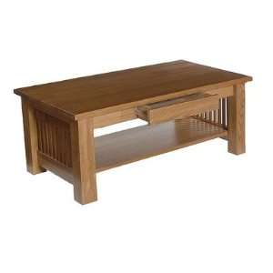   Solid Oak Rectangular Coffee Table w Drawer & Shelf Furniture & Decor