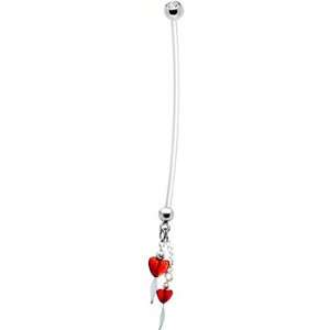  Ruby Red Heart Dangle Pregnant Belly Ring Jewelry