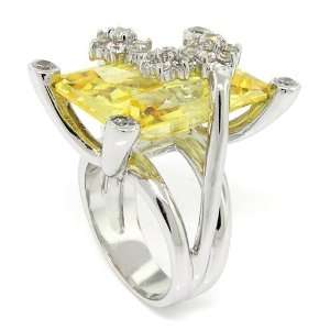   Citrine CZ Sterling Silver Large Cocktail Ring Size 8 Alljoy Jewelry