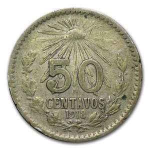  1918 Mexican Silver 50 Centavos (Avg Circ) ASW .2331 