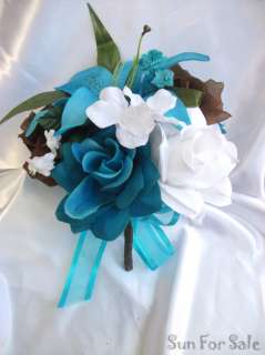   Bouquet Wedding Flower Decoration Package TURQUOISE BROWN LILIES