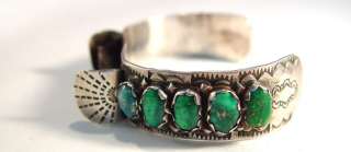   Zuni sterling silver & turquoise watch band bracelet, signed FW Zuni