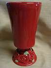 FTD Large BRIGHT RED Ceramic VALENTINE VASE w/ Applied ROSE TRIM