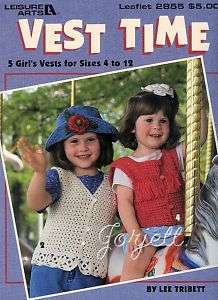 Vests for Girls, sizes 4 to 12 crochet patterns OOP new  