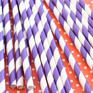 50 Purple Stripe Paper Straws   Vintage Inspired  