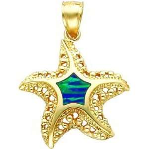  14K Gold Starfish with Opal Inlay Pendant Jewelry