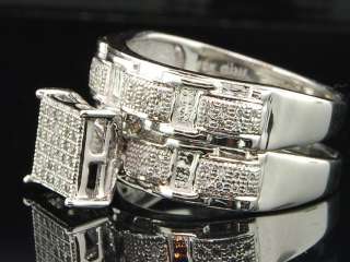   10K WHITE GOLD 0.33 CT DIAMOND WEDDING TRIO SET ENGAGEMENT RING PAVE