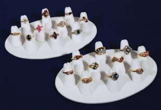 10 FINGER RING DISPLAY JEWELRY WHITE LEATHER RINGS  