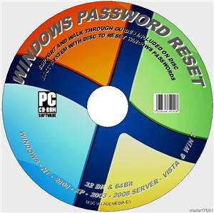 WINDOWS PASSWORD RESET DISC  NT XP 2000 2003 VISTA & 7