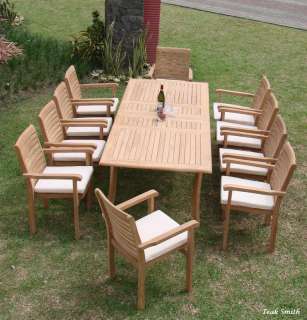   9pc Dining 94 Rectangle Table 8 Stacking Arm Chair Outdoor Set  