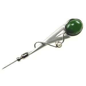   High Fashion Genuine Jade and Pearl Sterling Silver Stick Pin Jewelry