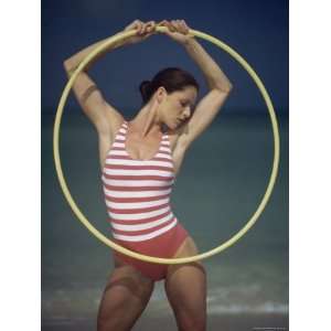 Woman with Hula Hoop on the Beach Giclee Poster Print  