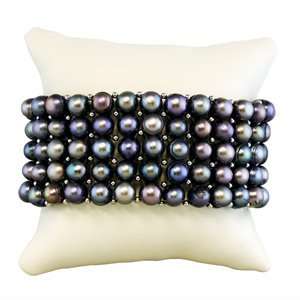   Freshwater Pearl Five Row Stretch Bracelet with Sterling Silver Beads