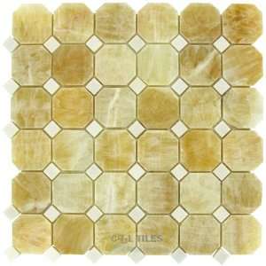  Octagon and dot onyx tile in honey onyx and white marble 