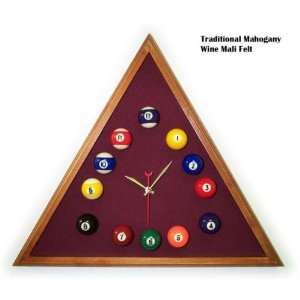    Mahogany Triangle Billiard Clock Wine Mali Felt