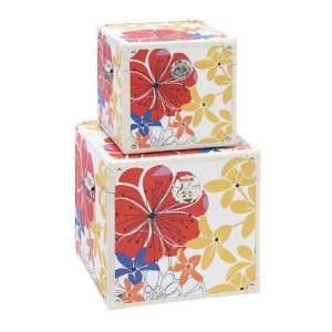    Set of Two Decorative Wood Canvas Storage Boxes